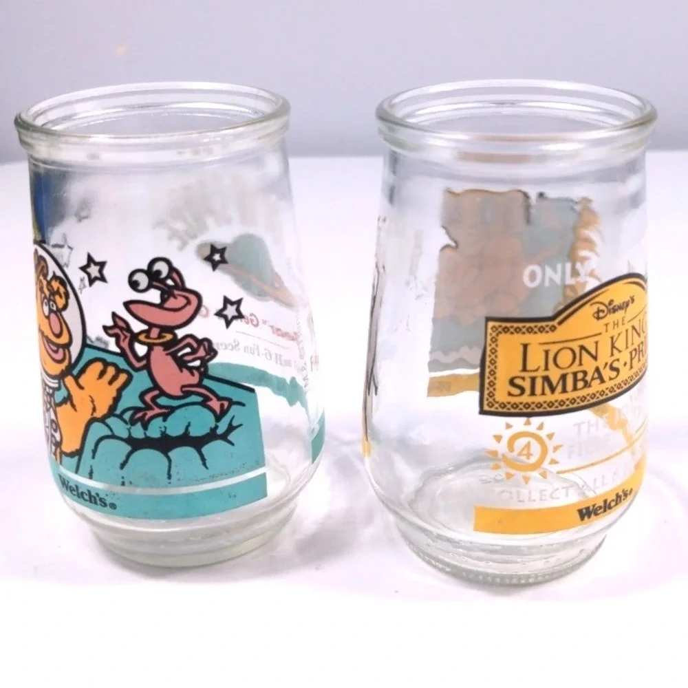 VTG 1998 Welchs Jelly Jar Glasses Lion King II Simba Muppet In Space Fozzie Bear
